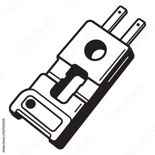 Detailed black and white illustration of a standard electrical two prong plug isolated