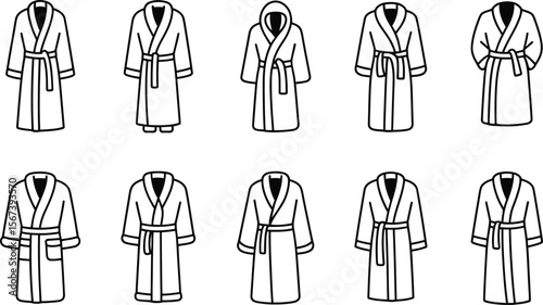 Ten Bathrobe Line Drawings Different Styles bath gown