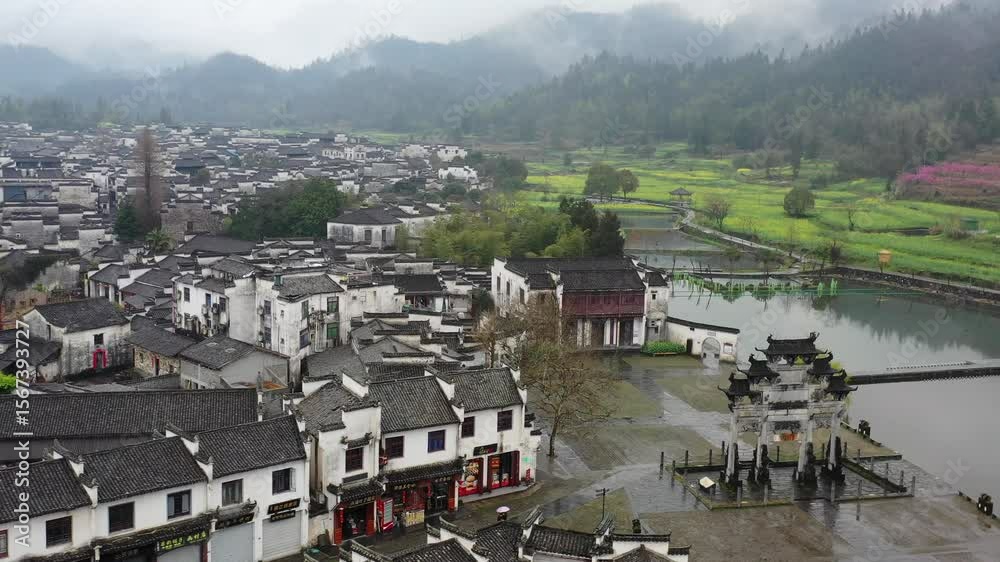 Explore huangshan xidi ancient village from above with stunning aerial views and scenic landscapes