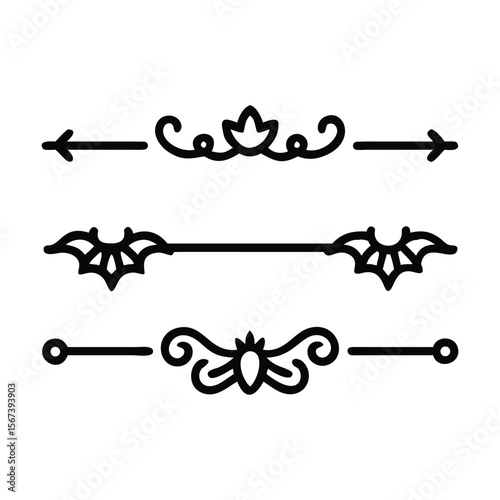 Halloween Bats flourish swirls fancy lines decorative elements