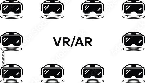 Nine Black V R Headset Icons White Background V R A R