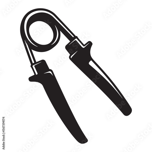 Hand grip strength training equipment in bold black and white vector illustration