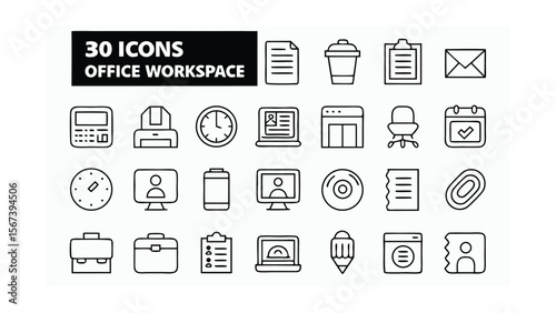 Office workspace icons collection calculator