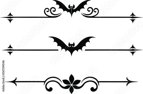 Halloween Bats flourish swirls fancy lines decorative elements