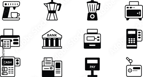 Black and White Icons of Appliances and Payment Systems