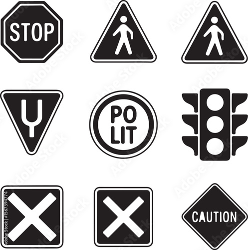 Collection of Essential Road Signs and Traffic Signals
