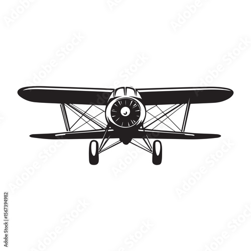  A classic biplane takes flight, its elegant form captured in stark silhouette against the bright sky, evoking a sense of adventure and the golden age of aviation