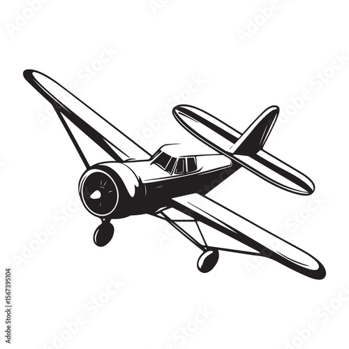  A classic biplane takes flight, its elegant form captured in stark silhouette against the bright sky, evoking a sense of adventure and the golden age of aviation