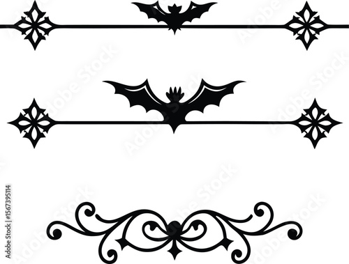 Halloween Bats flourish swirls fancy lines decorative elements