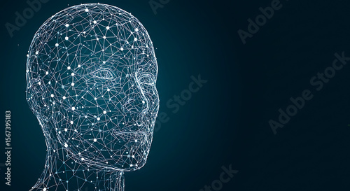 Abstract Human Head Digital Mesh Network, Artificial Intelligence Concept