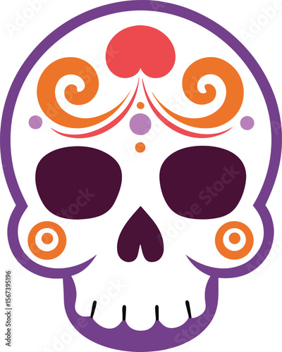 Sugar Skull Delight: Intricate artistic skull, representing Day of the Dead, filled with intricate floral motifs and vibrant colors, captures the essence of cultural celebration. 