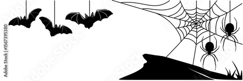 Hanging bats and spider webs for a halloween day