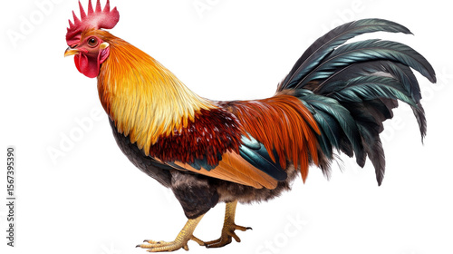 elegant rooster with vibrant plumage, standing proudly Transparent background, PNG