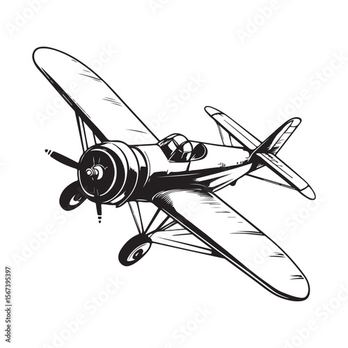  A classic biplane takes flight, its elegant form captured in stark silhouette against the bright sky, evoking a sense of adventure and the golden age of aviation