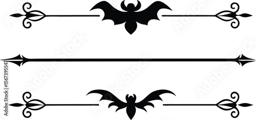 Halloween Bats flourish swirls fancy lines decorative elements