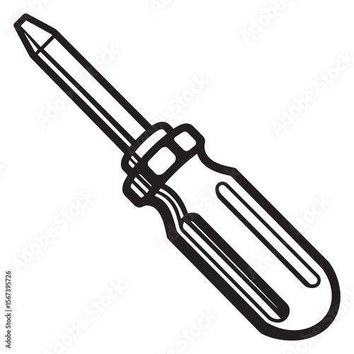 Simple black and white illustration of a flathead screwdriver tool isolated on white background