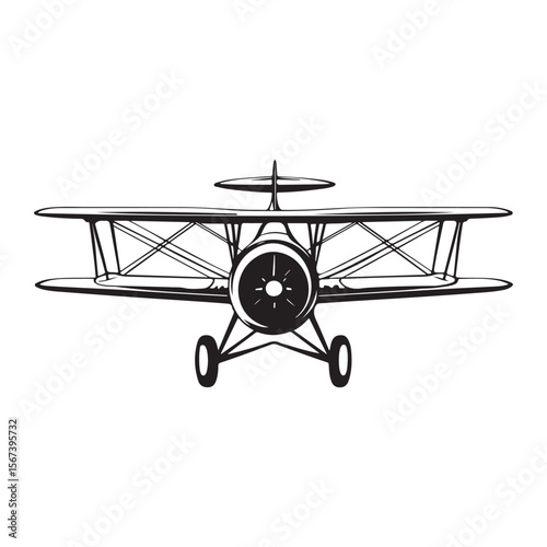  A classic biplane takes flight, its elegant form captured in stark silhouette against the bright sky, evoking a sense of adventure and the golden age of aviation