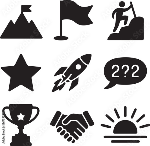 Success Icons Achievement, Goals, Teamwork, and Growth
