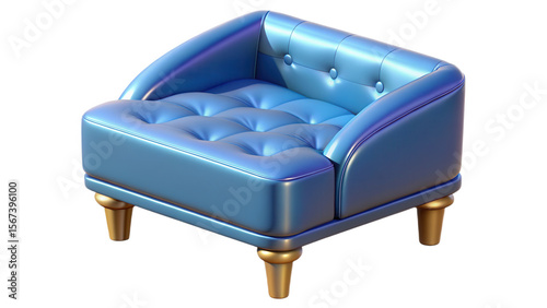 Blue luxury modern armchair with gold legs isolated on a black background