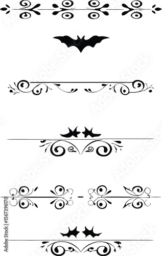 Halloween Bats flourish swirls fancy lines decorative elements