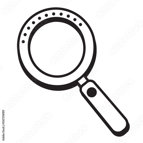 Simple black and white magnifying glass illustration for research analysis and scientific exploration