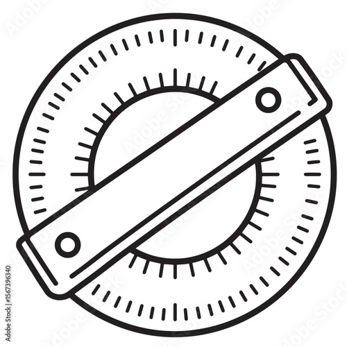 Simple outline illustration of a protractor measuring angles in geometry and engineering