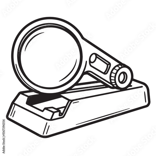 Simple illustration of a vintage magnifying glass on a sleek base ready for investigation