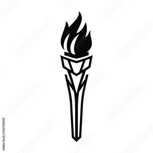 Black silhouette of a torch with flames on white background