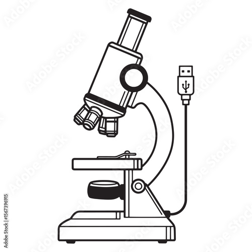 Vector illustration of a modern digital microscope connected via usb cable isolated