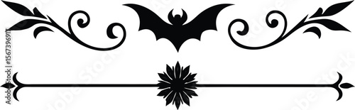 Halloween Bats flourish swirls fancy lines decorative elements