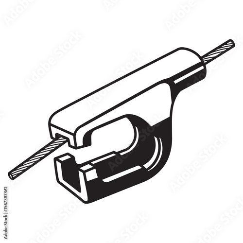 Vector illustration of a wire rope clip clamping steel cable in monochrome style