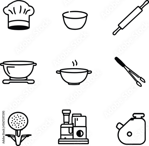 Chef kitchen utensils vector illustration cooking tools culinary equipment baking supplies food preparation 100