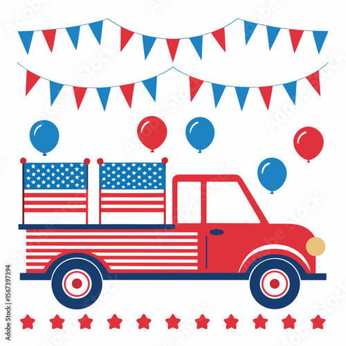 Festive fourth of july parade float banner advertisement