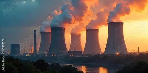 Damaged power plant, smoke billowing from a broken reactor, industrial disaster, environmental catastrophe , destruction, solar, debris