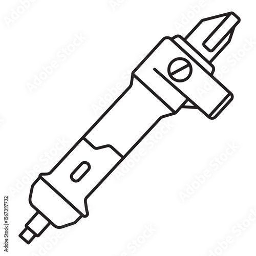 Vector outline illustration of a black and white automotive pneumatic angle grinder