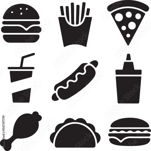 Fast Food Icons Burgers, Fries, Pizza, and More