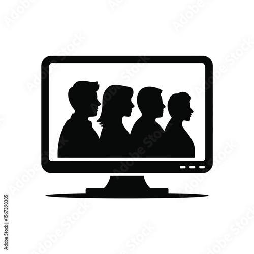 Black silhouette of four people displayed on a computer monitor screen