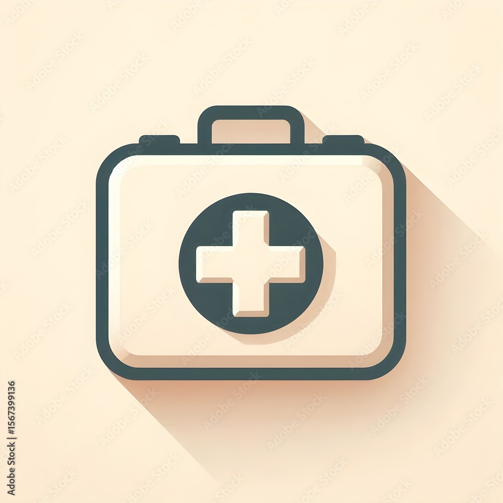 Obraz premium Flat vector icon of a first aid kit with medical cross symbol placed on light cream background representing healthcare support and emergency readiness in clean minimal style