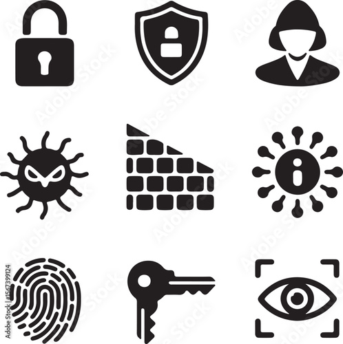 Cybersecurity Icons Protection, Privacy, and Data Security Symbols