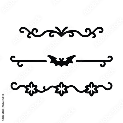 Halloween Bats flourish swirls fancy lines decorative elements