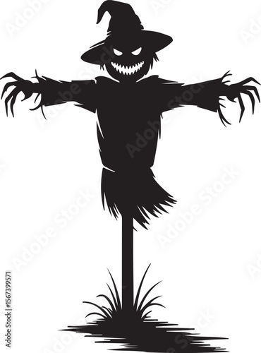Stark Black & White Scarecrow Illustration - Halloween & Harvest