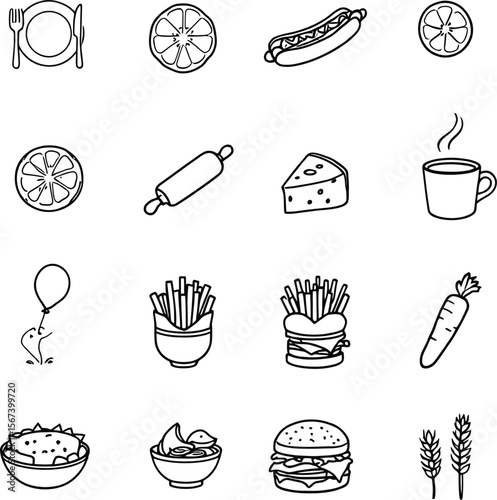 Food illustration vector art drawing collection of restaurant menu items and kitchen utensils design 100