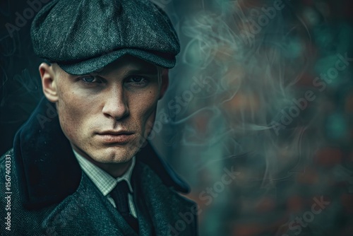 High Quality Visual of Portrait of a Man in Retro Style Peaky Blinders Vintage
