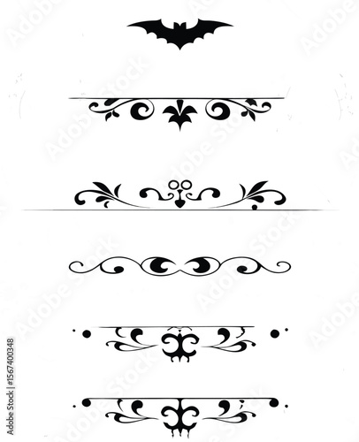 Halloween Bats flourish swirls fancy lines decorative elements