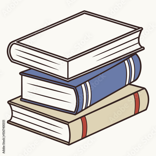 Open book stack illustration with detailed pages and covers