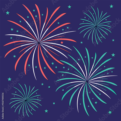 Vibrant abstract sparkler fireworks background design with colorful bursts