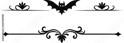 Halloween Bats flourish swirls fancy lines decorative elements