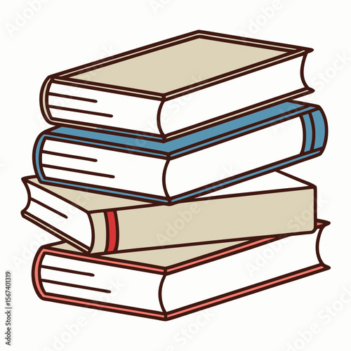 Illustration of a stack of four books with the top one open