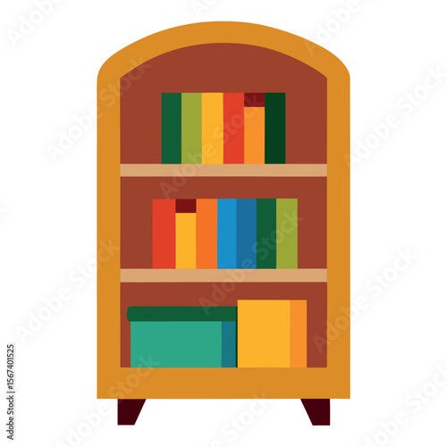 Classic bookshelf illustration with a variety of books and white background