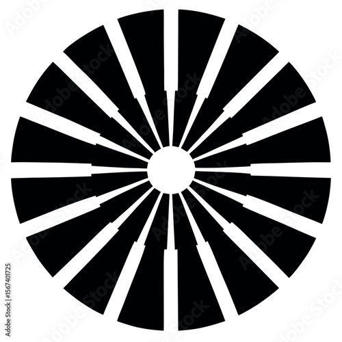 Black radial loading spinner graphic with evenly spaced elements for advertisements